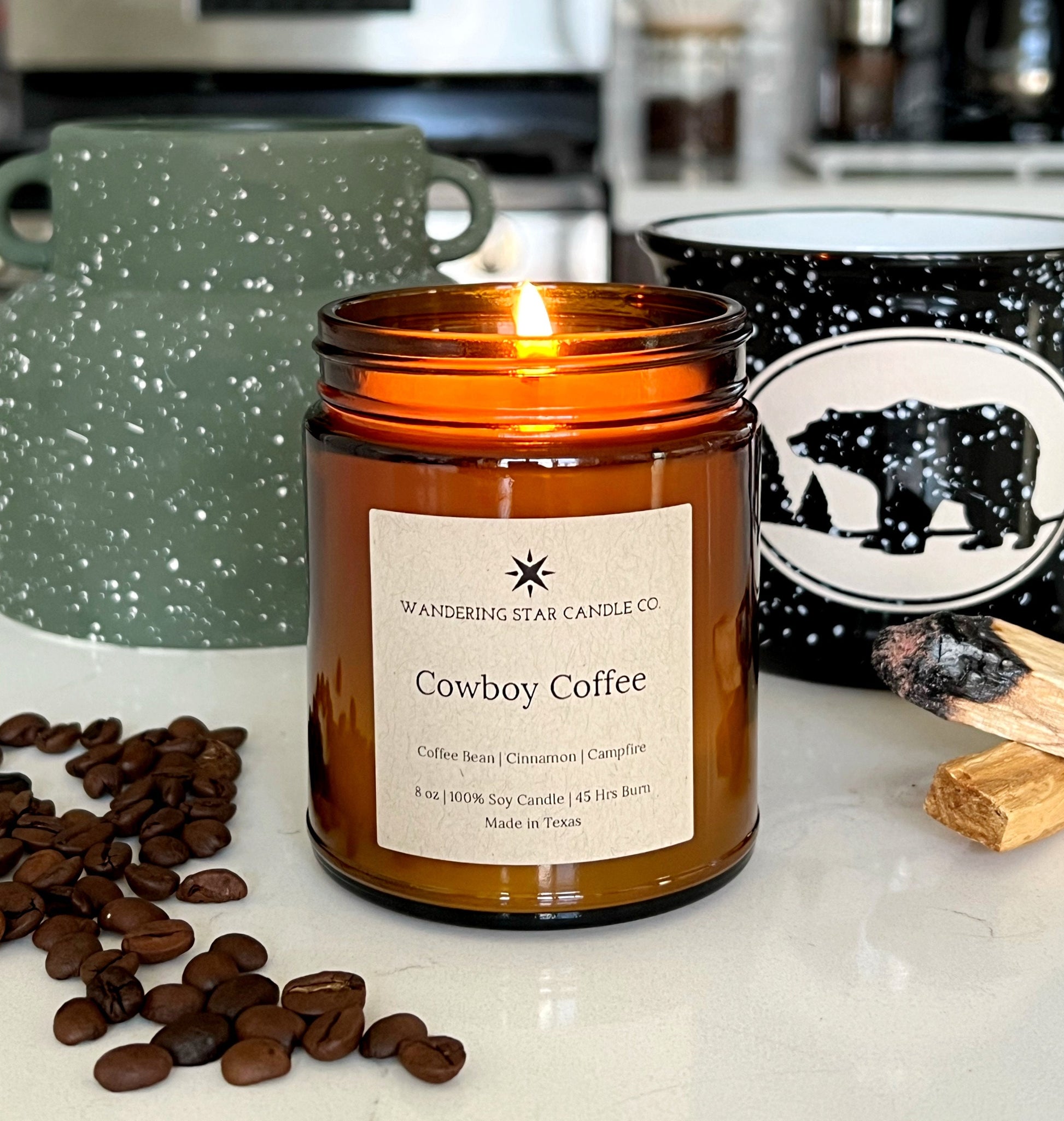 Cowboy Coffee Candle in an 8 oz Amber Jar