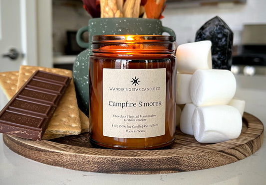 Campfire S'mores | Fall Winter Candles | Sweet Scented Candles | Camping Hiking Gifts | Outdoorsy Candles | Made in Texas | Holiday Gifts