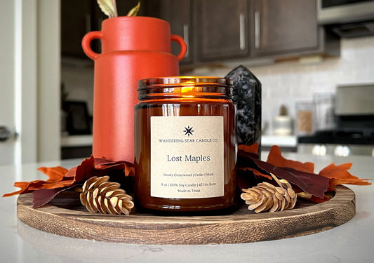 Lost Maples Candle | Fall Candle | Woodsy Smoky Cedar Musk Candle | Fallen Leaves Candle | Made in Texas Candles | Farmhouse Rustic Decor