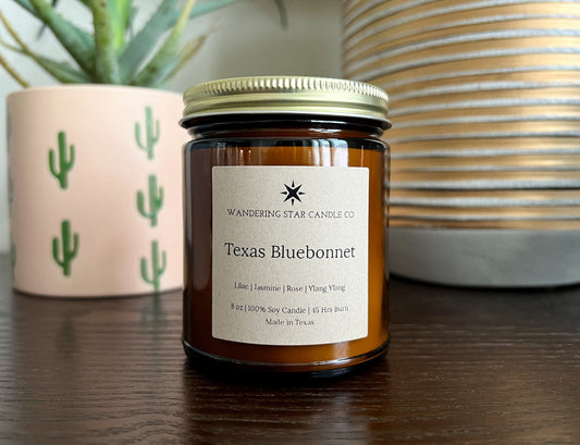 Texas Bluebonnet Candle | Floral Candle | Wildflower Candle | Amber Jar Candle | Texas Gift | Made In Texas | Rustic Farmhouse Decor