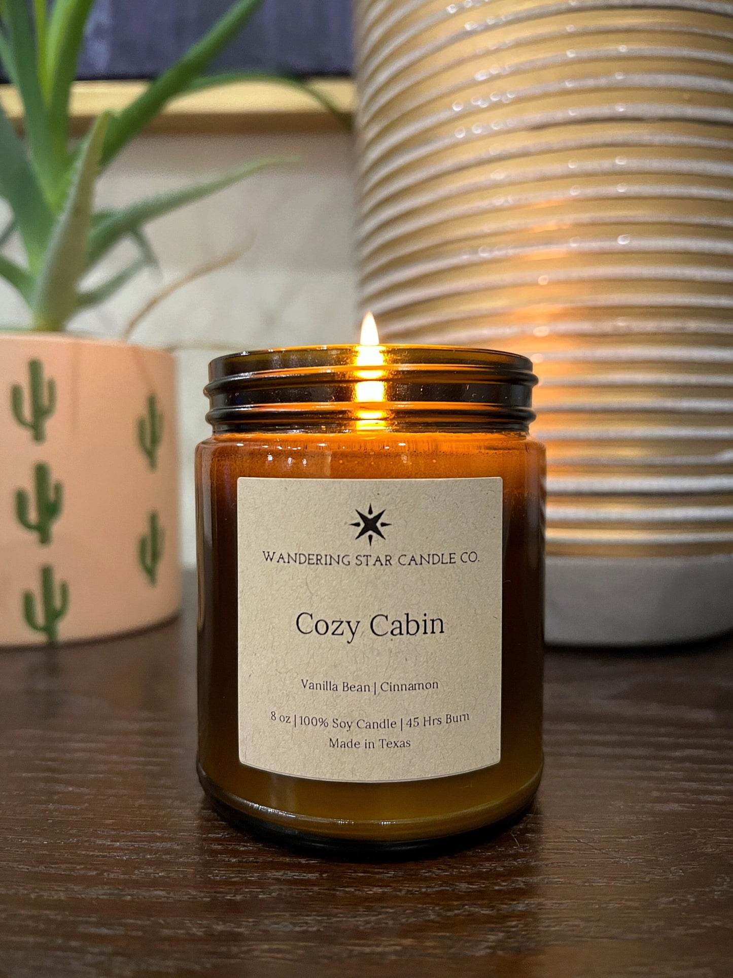 Cozy Cabin Candle | Vanilla Cinnamon Candle | Fall Winter Candle | Hygge Candle | Amber Jar Candle | Made In Texas | Rustic Cabin Decor
