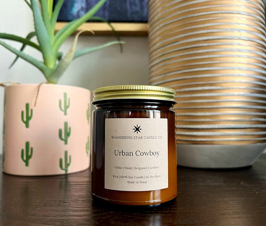 Urban Cowboy Candle | Cedar Candle | Bergamot Candle | Leather Candle | Musk Candle | Western Decor | Amber Jar Candle | Made In Texas