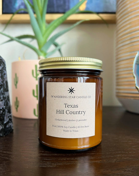 Texas Hill Country | Cedar Candle | Lavender Candle | Amber Jar Soy Candle | Texas Gifts | Made In Texas | Rustic Farmhouse Decor
