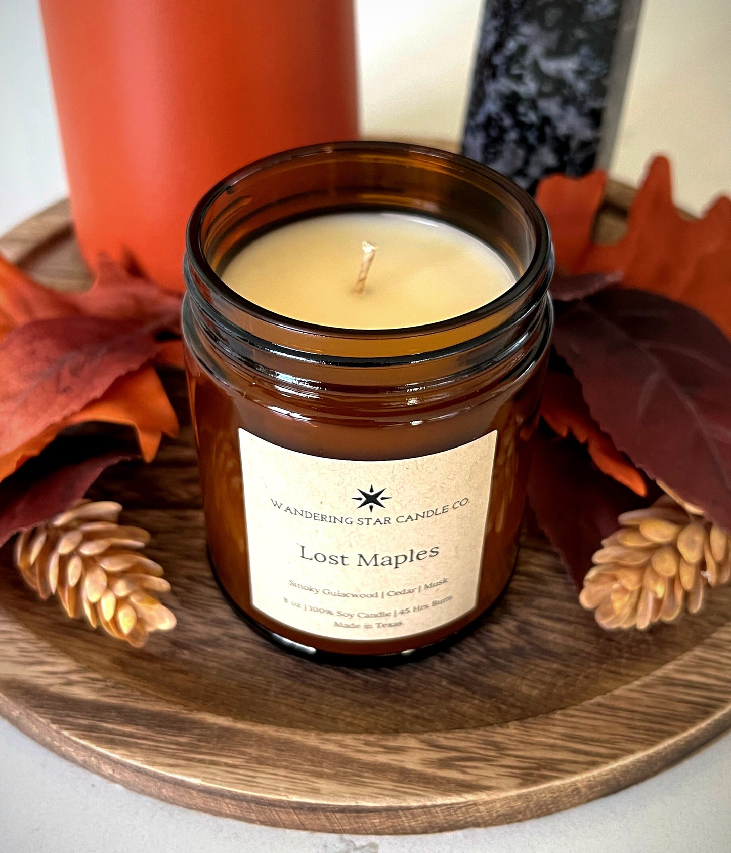 Lost Maples Candle | Fall Candle | Woodsy Smoky Cedar Musk Candle | Fallen Leaves Candle | Made in Texas Candles | Farmhouse Rustic Decor