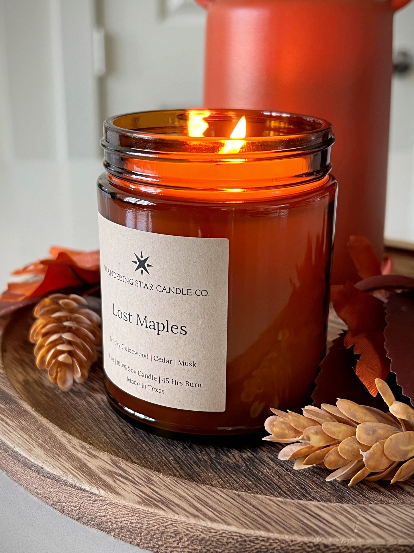 Lost Maples Candle | Fall Candle | Woodsy Smoky Cedar Musk Candle | Fallen Leaves Candle | Made in Texas Candles | Farmhouse Rustic Decor