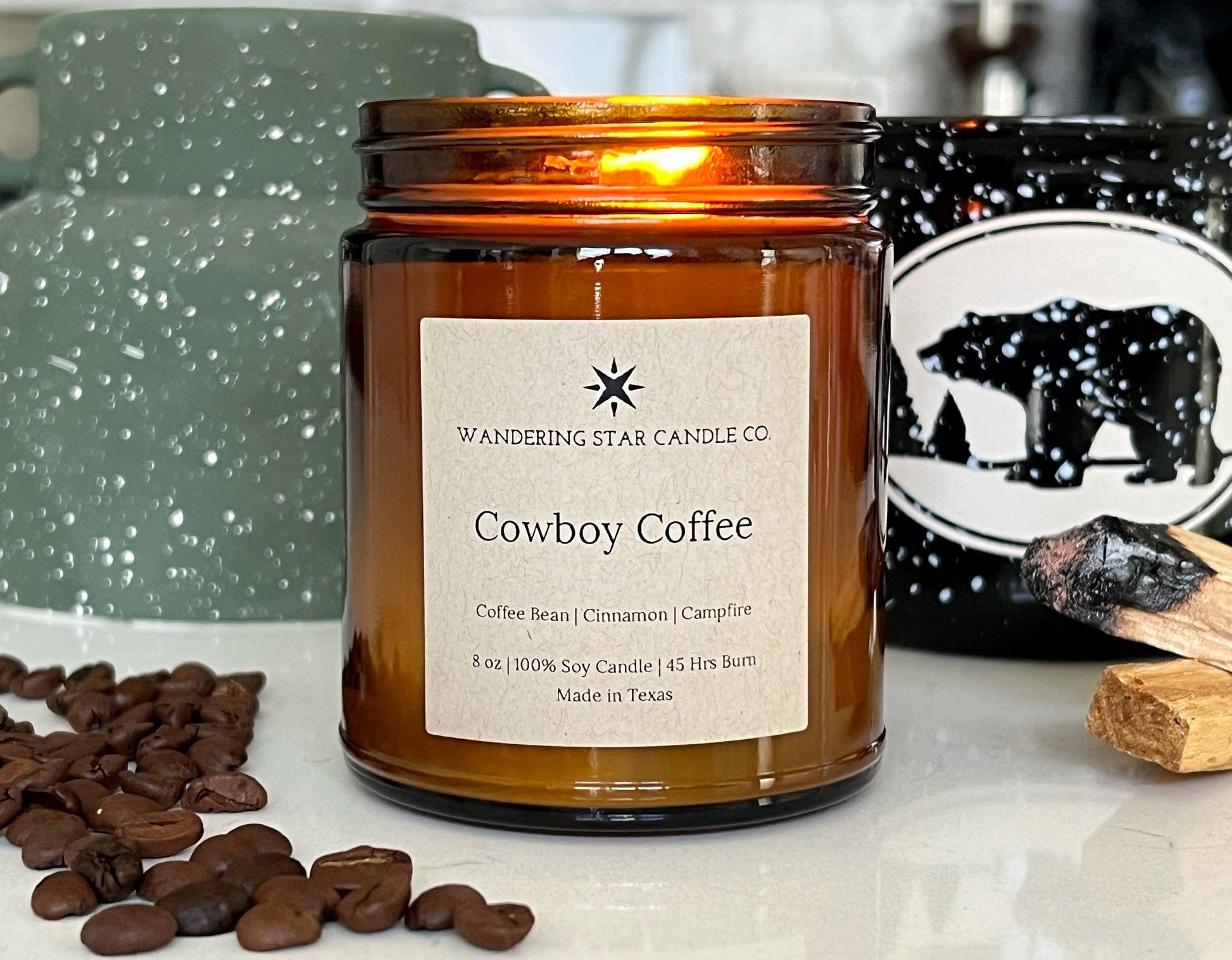Cowboy Coffee Candle, Coffee Bean, Cinnamon & Campfire Soy Candle