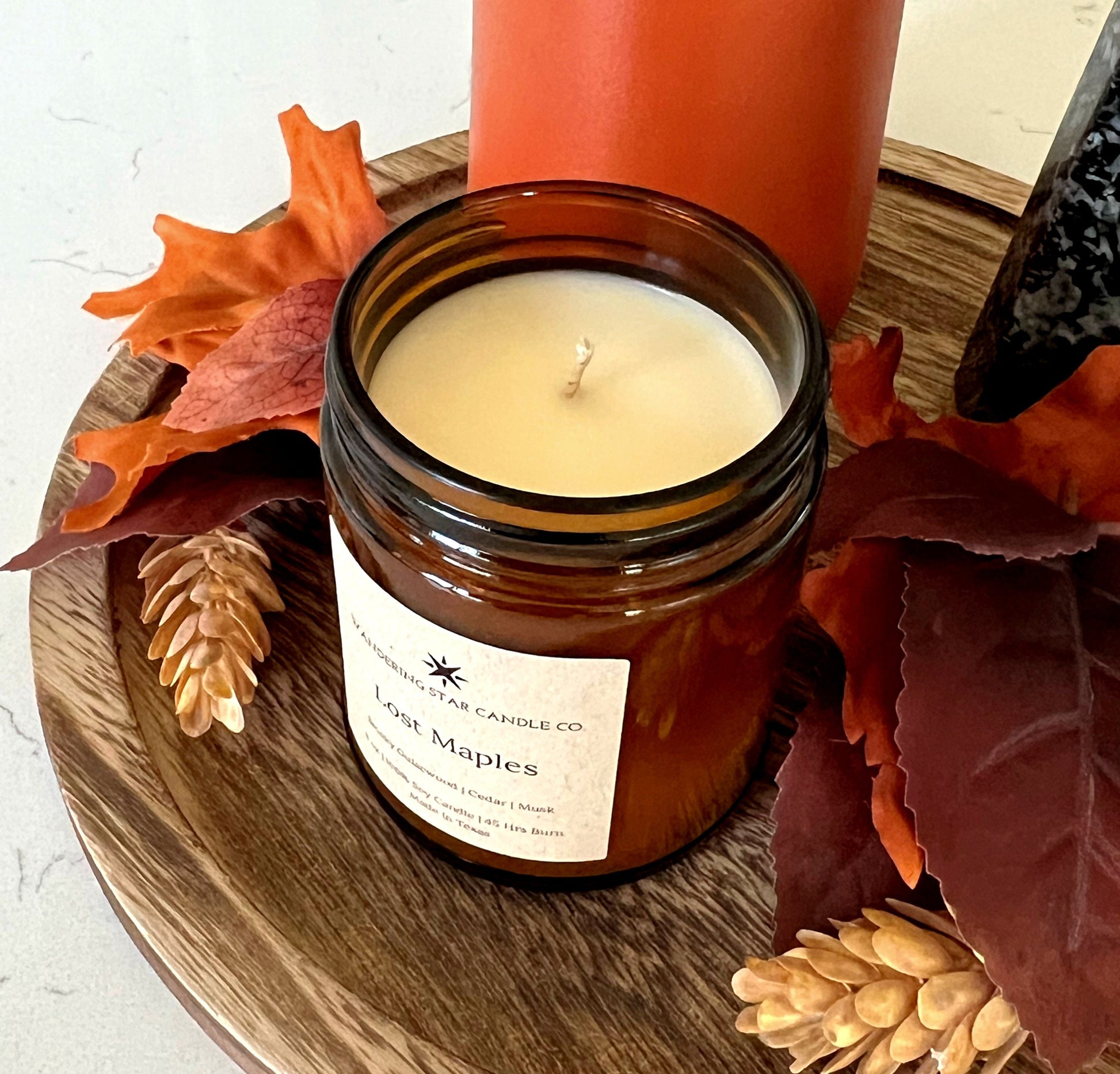 Lost Maples Candle | Fall Candle | Woodsy Smoky Cedar Musk Candle | Fallen Leaves Candle | Made in Texas Candles | Farmhouse Rustic Decor