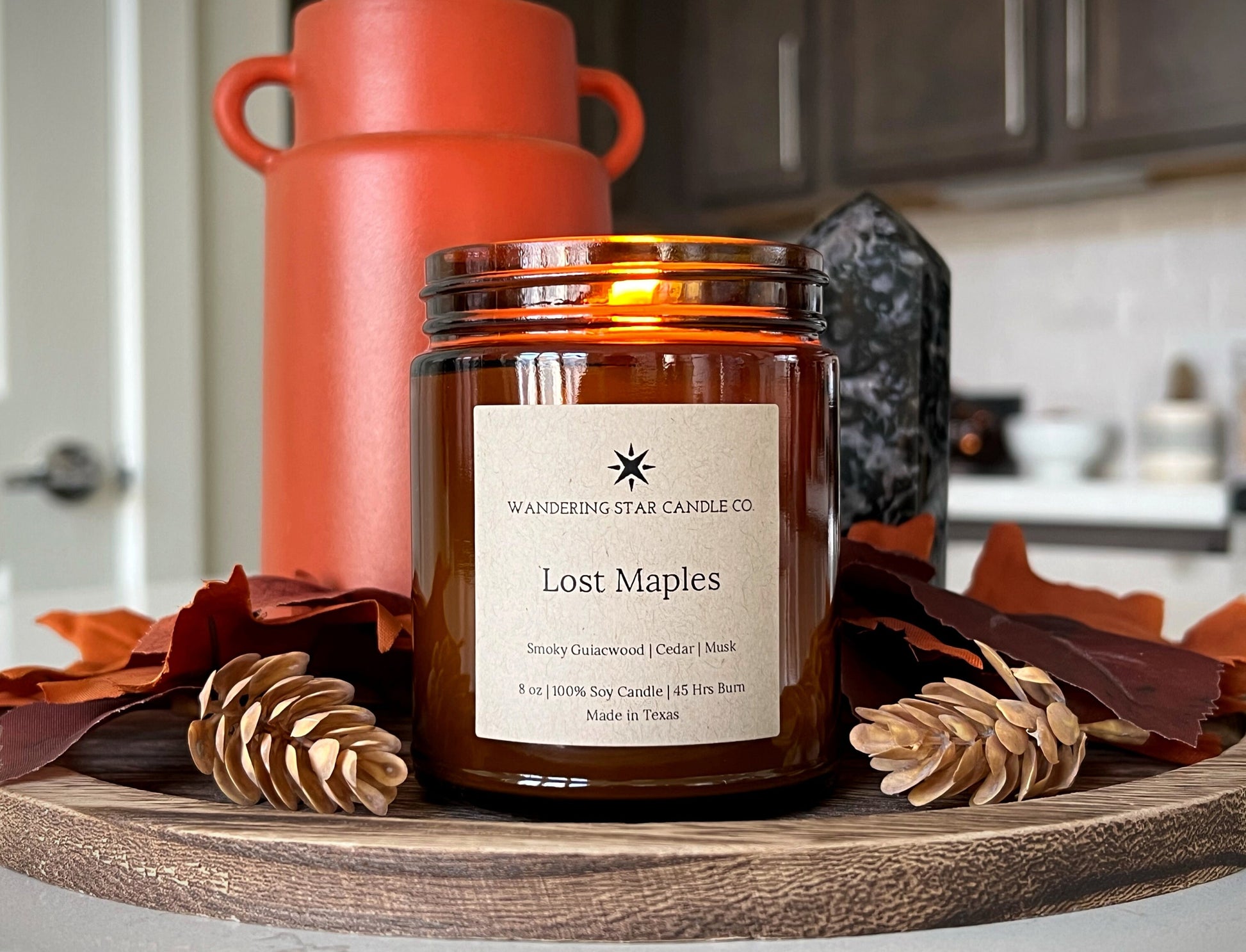 Lost Maples Candle | Fall Candle | Woodsy Smoky Cedar Musk Candle | Fallen Leaves Candle | Made in Texas Candles | Farmhouse Rustic Decor